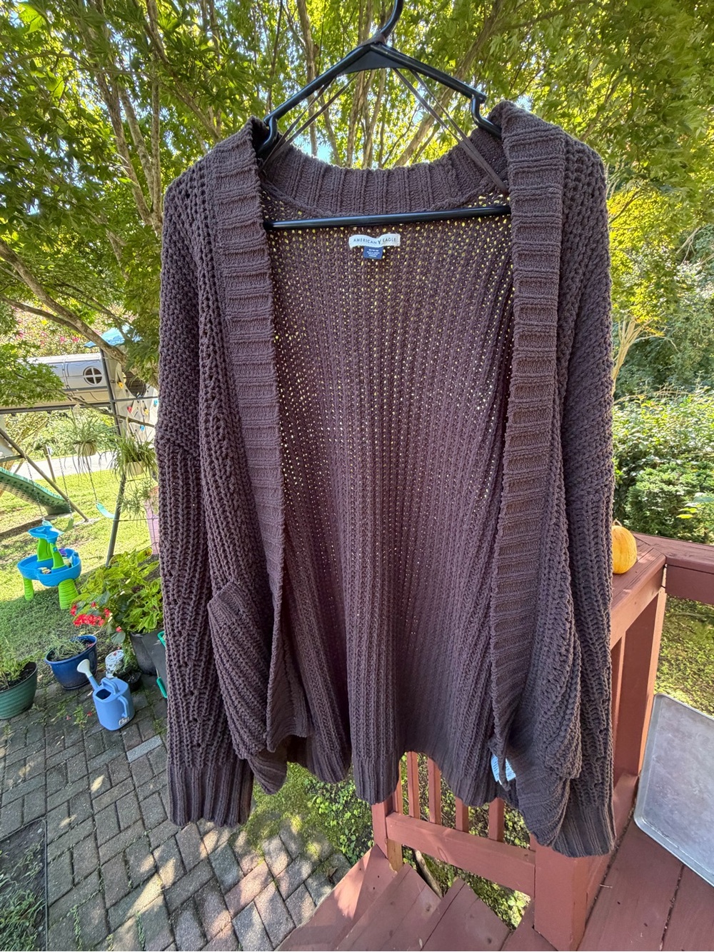 American Eagle Outfitters Open-Front Chunky Knit Cardigan - Brown